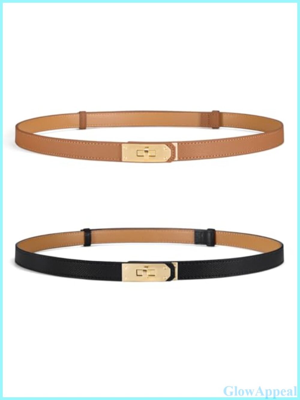 Skinny Leather Belt Adjustable Dress Belt Gold Buckle